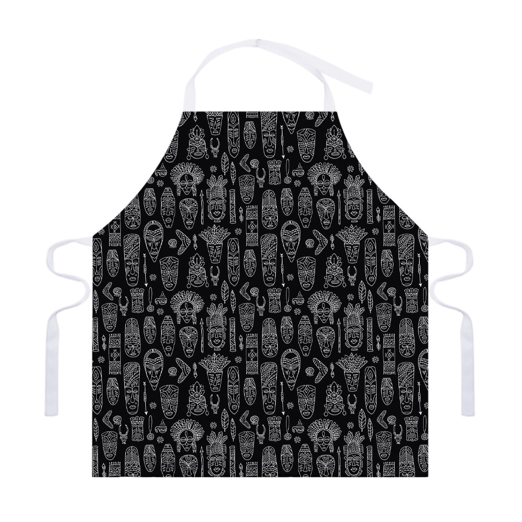 Black And White Totem Pattern Print Adjustable Apron