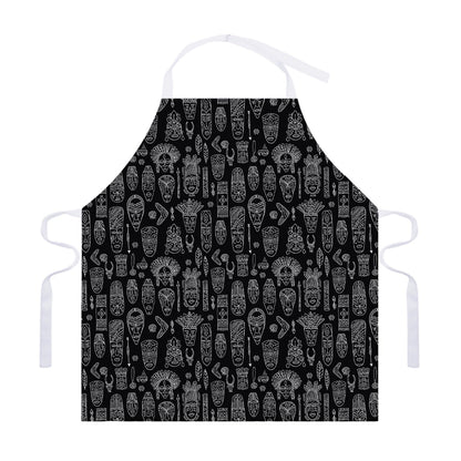 Black And White Totem Pattern Print Adjustable Apron