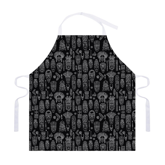 Black And White Totem Pattern Print Adjustable Apron