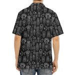 Black And White Totem Pattern Print Aloha Shirt