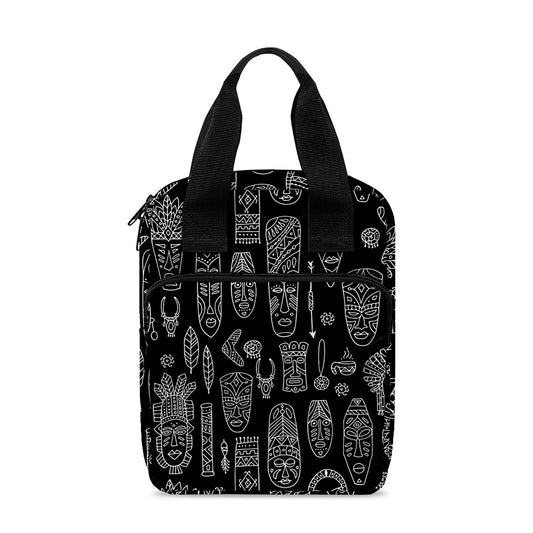 Black And White Totem Pattern Print Bible Tote Bag