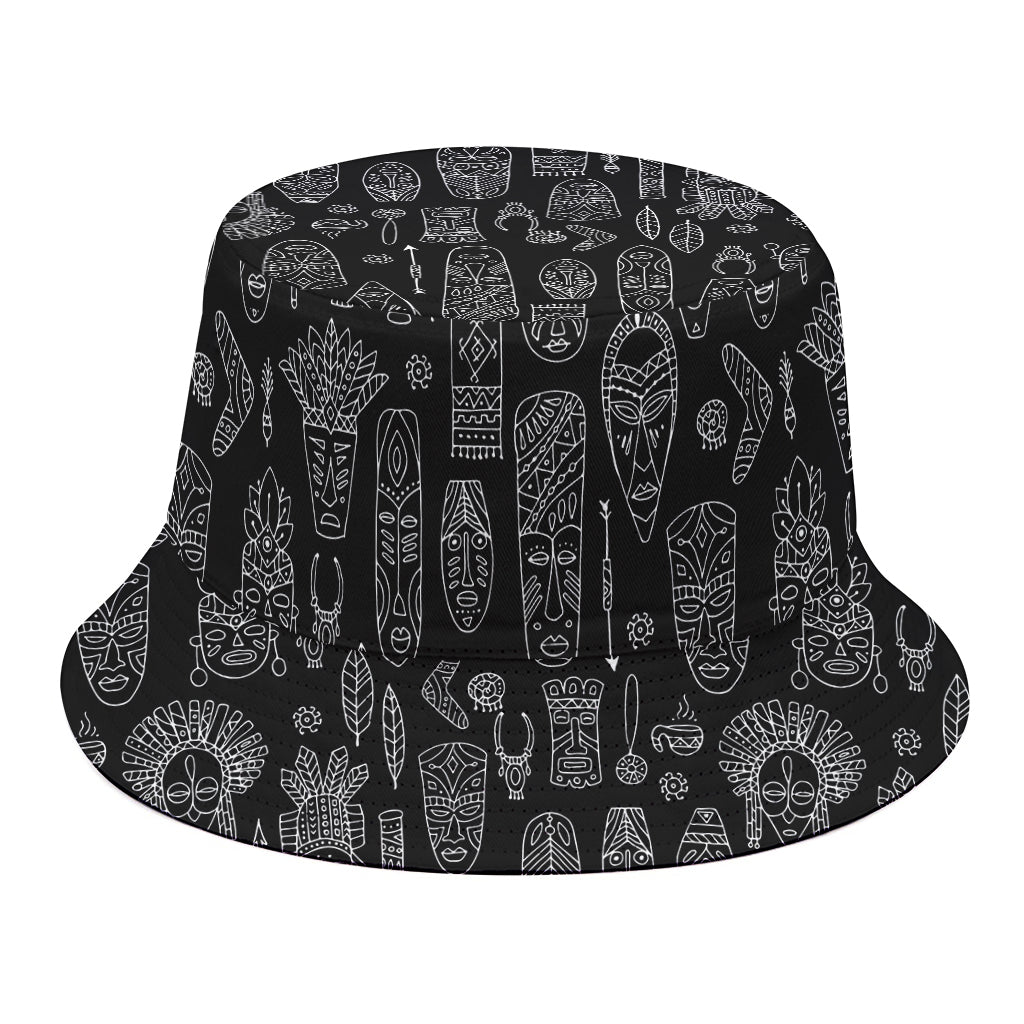 Black And White Totem Pattern Print Bucket Hat