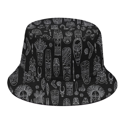 Black And White Totem Pattern Print Bucket Hat