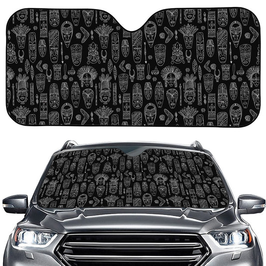 Black And White Totem Pattern Print Car Windshield Sun Shade
