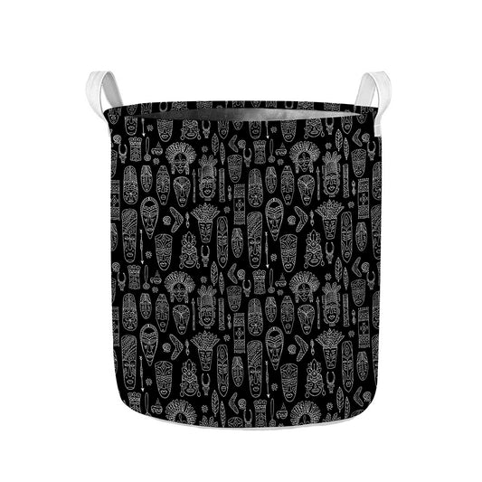 Black And White Totem Pattern Print Collapsible Laundry Basket