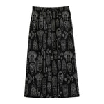 Black And White Totem Pattern Print Cotton Front Slit Maxi Skirt