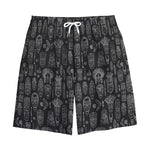 Black And White Totem Pattern Print Cotton Shorts