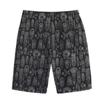 Black And White Totem Pattern Print Cotton Shorts