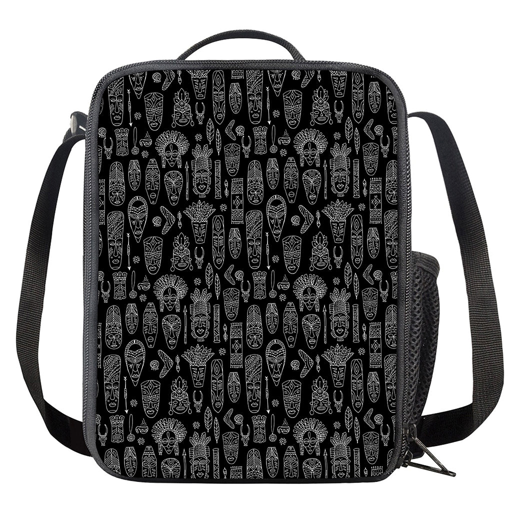 Black And White Totem Pattern Print Crossbody Lunch Bag