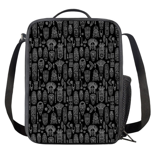 Black And White Totem Pattern Print Crossbody Lunch Bag