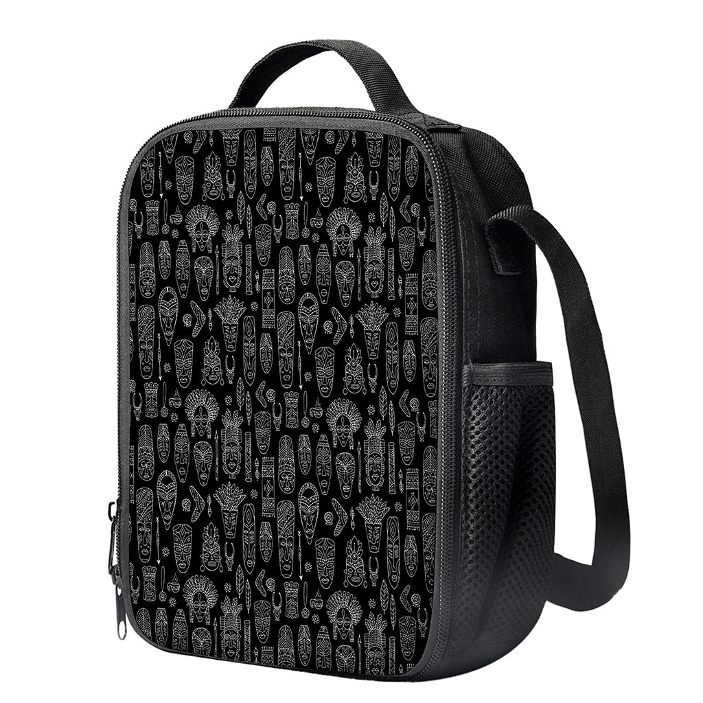 Black And White Totem Pattern Print Crossbody Lunch Bag