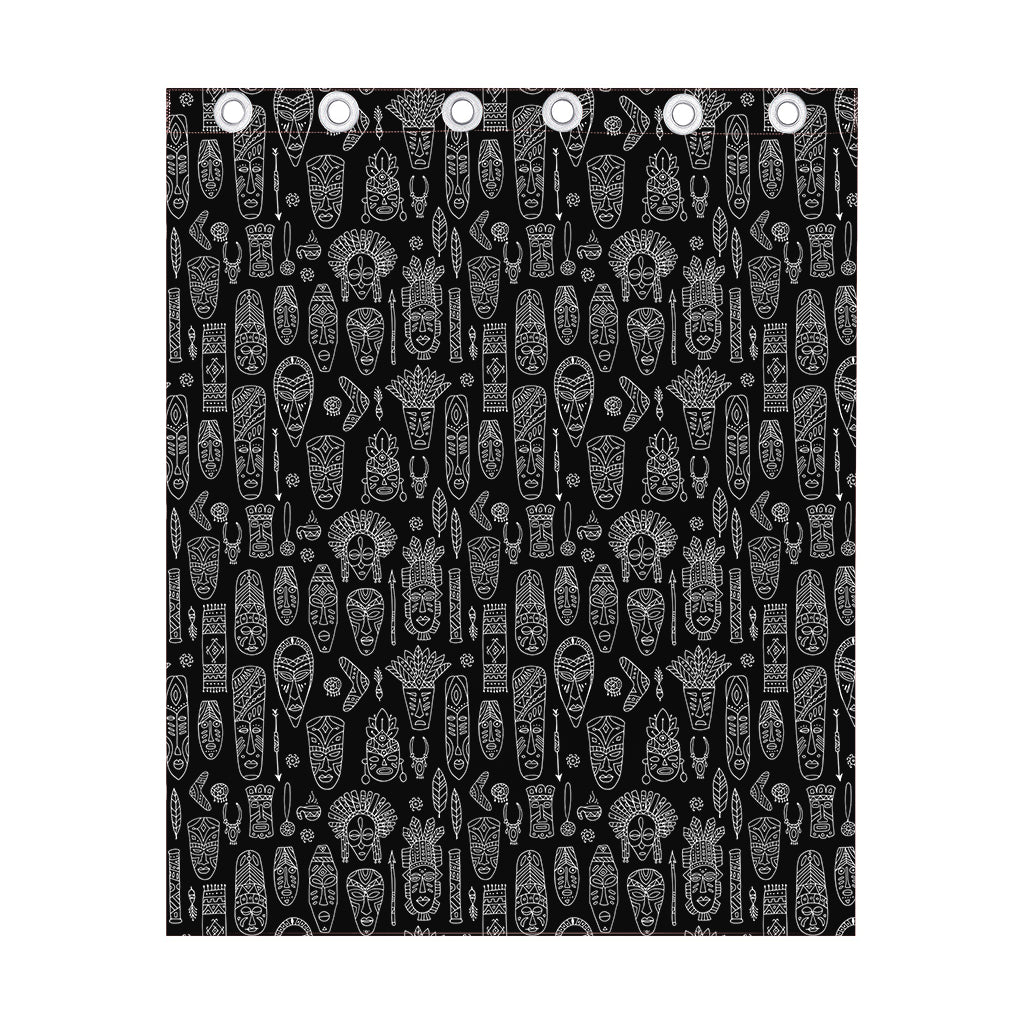 Black And White Totem Pattern Print Curtain