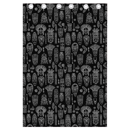 Black And White Totem Pattern Print Curtain