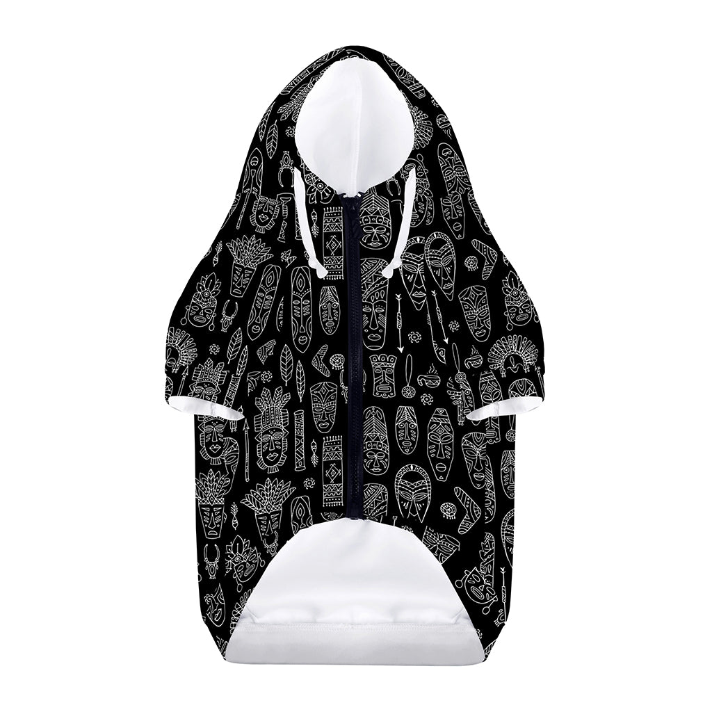 Black And White Totem Pattern Print Dog Zip Up Hoodie