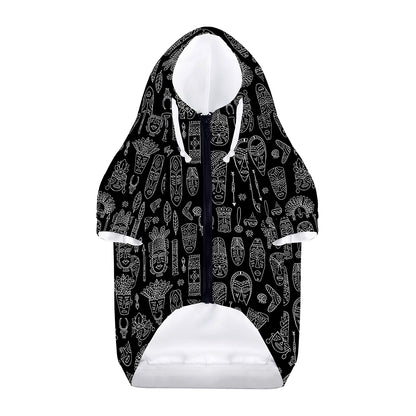 Black And White Totem Pattern Print Dog Zip Up Hoodie