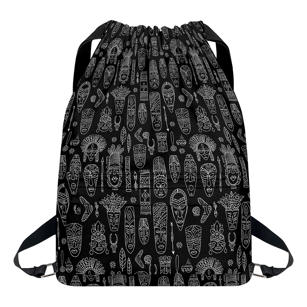Black And White Totem Pattern Print Drawstring Backpack