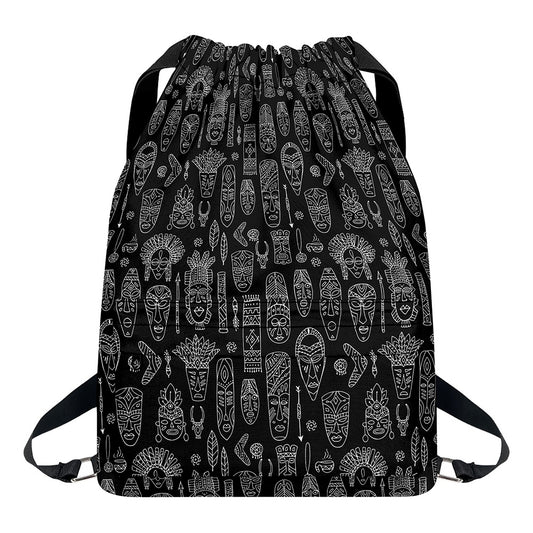 Black And White Totem Pattern Print Drawstring Backpack