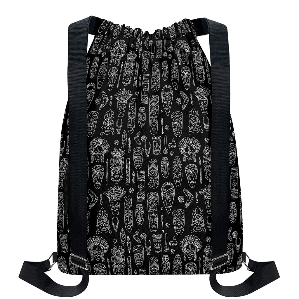 Black And White Totem Pattern Print Drawstring Backpack
