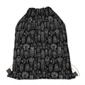 Black And White Totem Pattern Print Drawstring Bag
