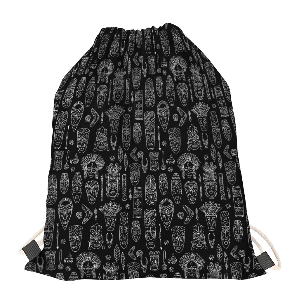 Black And White Totem Pattern Print Drawstring Bag