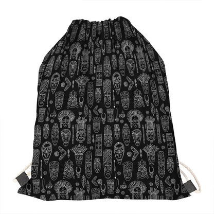Black And White Totem Pattern Print Drawstring Bag