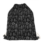 Black And White Totem Pattern Print Drawstring Bag