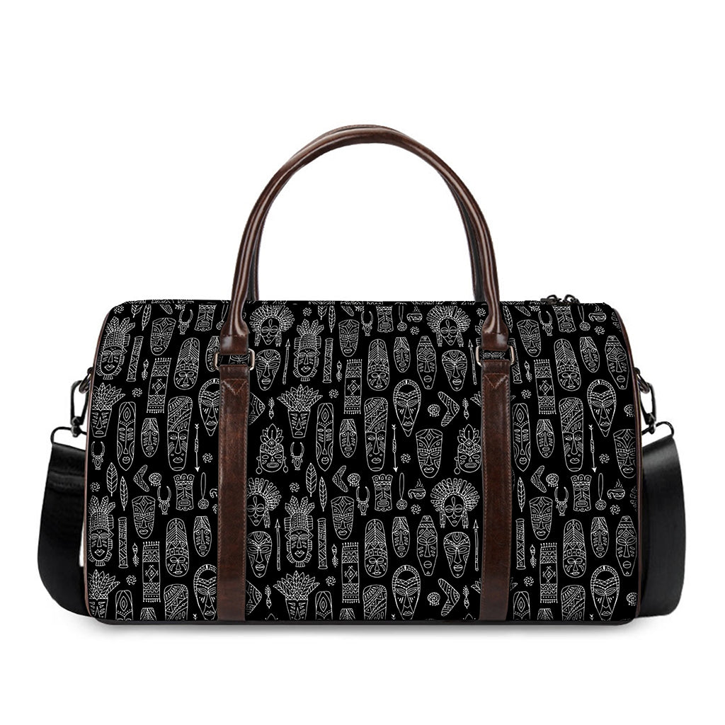 Black And White Totem Pattern Print Duffle Bag