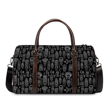 Black And White Totem Pattern Print Duffle Bag