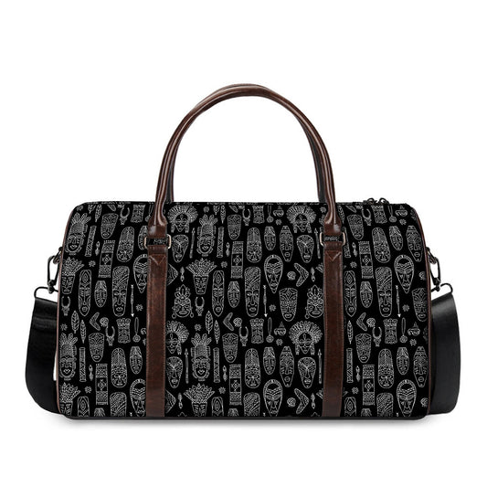 Black And White Totem Pattern Print Duffle Bag
