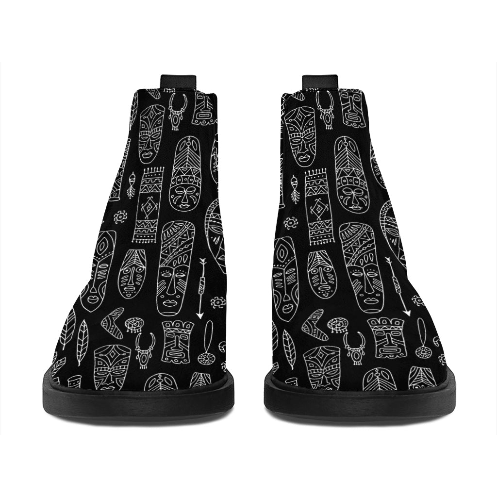 Black And White Totem Pattern Print Flat Ankle Boots