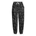Black And White Totem Pattern Print Fleece Lined Knit Pants