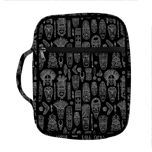 Black And White Totem Pattern Print Front Pocket Bible Bag
