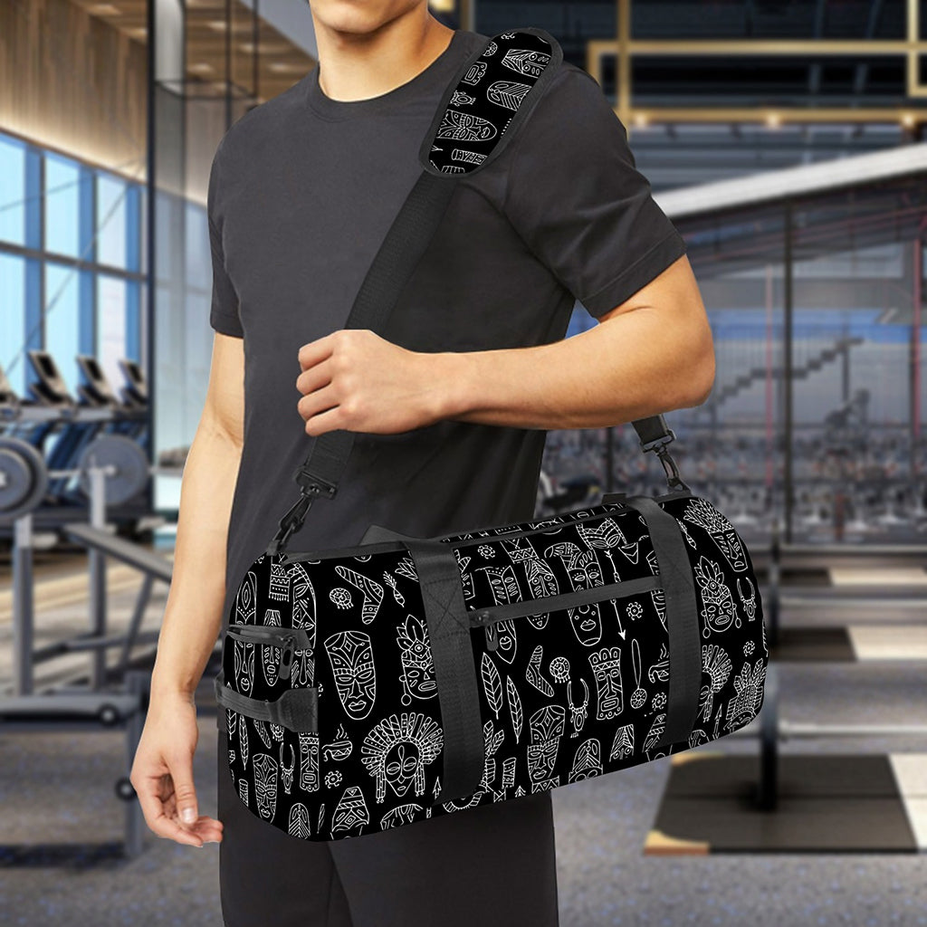 Black And White Totem Pattern Print Gym Bag
