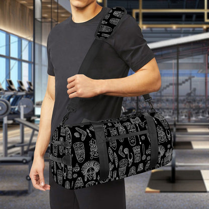 Black And White Totem Pattern Print Gym Bag