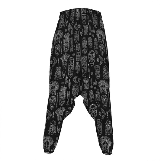 Black And White Totem Pattern Print Hammer Pants