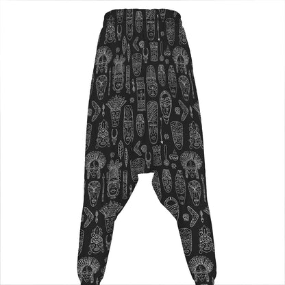 Black And White Totem Pattern Print Hammer Pants