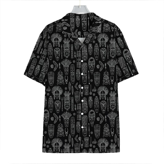 Black And White Totem Pattern Print Hawaiian Shirt