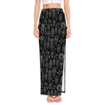 Black And White Totem Pattern Print High Slit Maxi Skirt