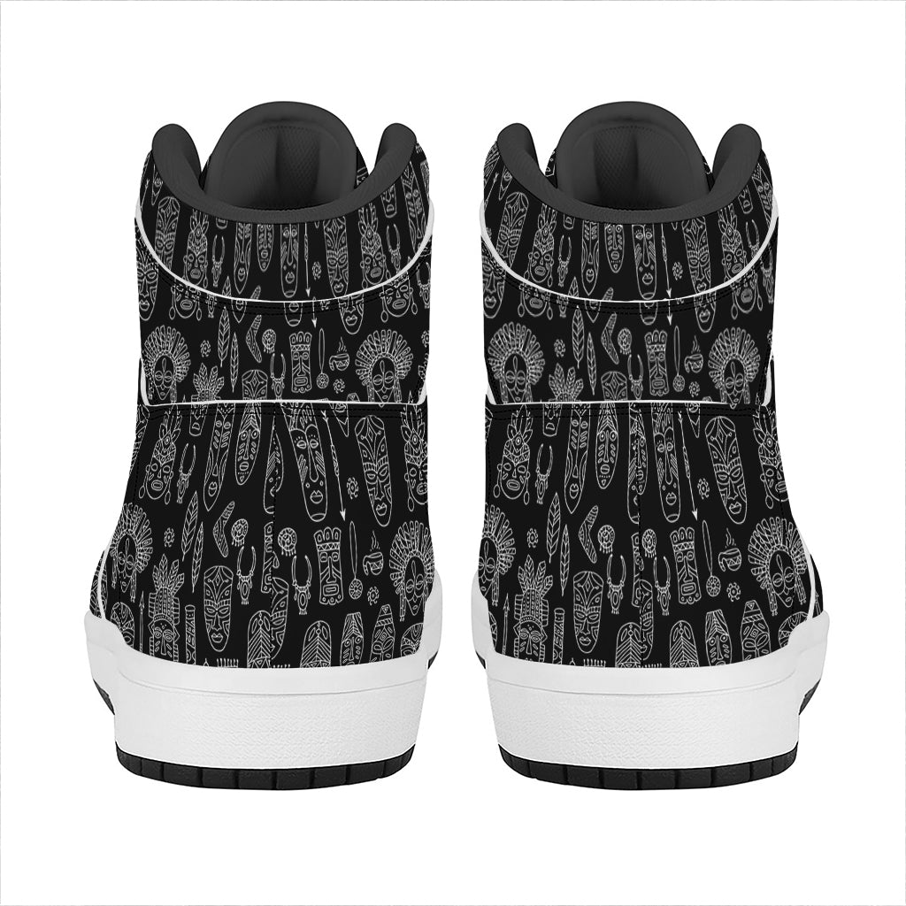Black And White Totem Pattern Print High Top Leather Sneakers