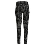 Black And White Totem Pattern Print High-Waisted Pocket Leggings