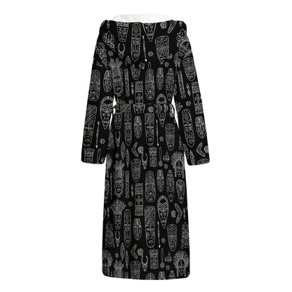 Black And White Totem Pattern Print Hooded Bathrobe