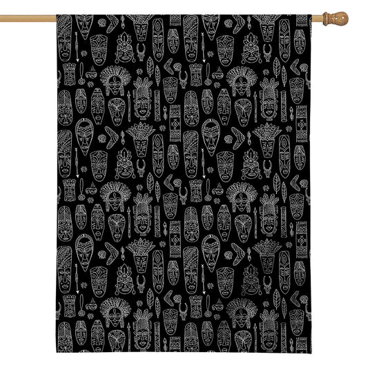 Black And White Totem Pattern Print House Flag