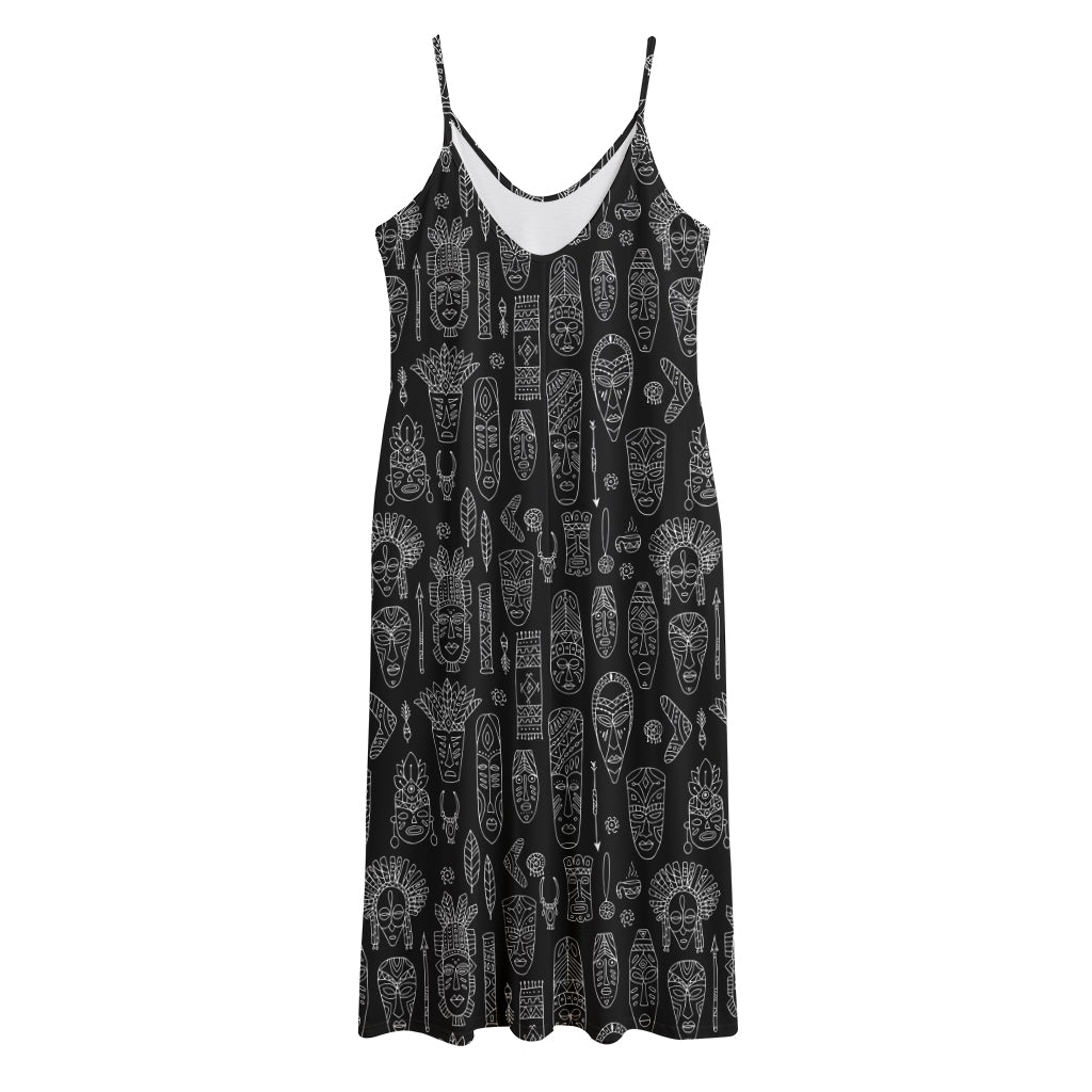 Black And White Totem Pattern Print Jersey Midi Cami Dress