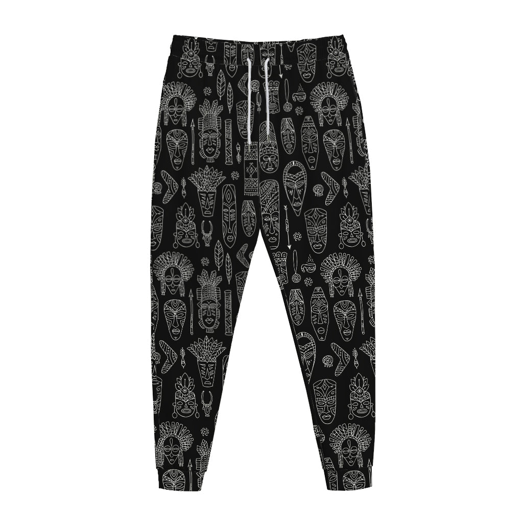 Black And White Totem Pattern Print Jogger Pants