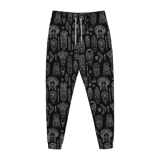 Black And White Totem Pattern Print Jogger Pants