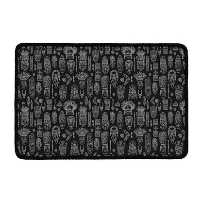 Black And White Totem Pattern Print Kitchen Mat