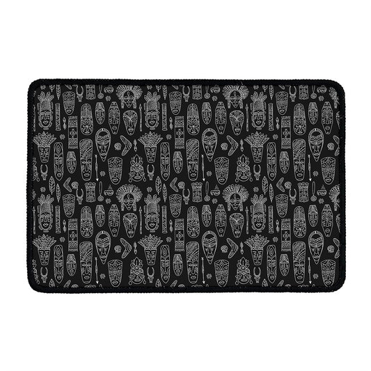 Black And White Totem Pattern Print Kitchen Mat