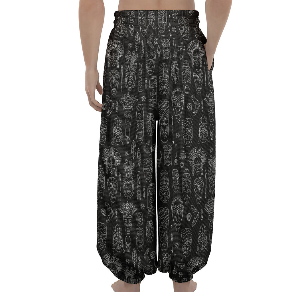 Black And White Totem Pattern Print Lantern Pants