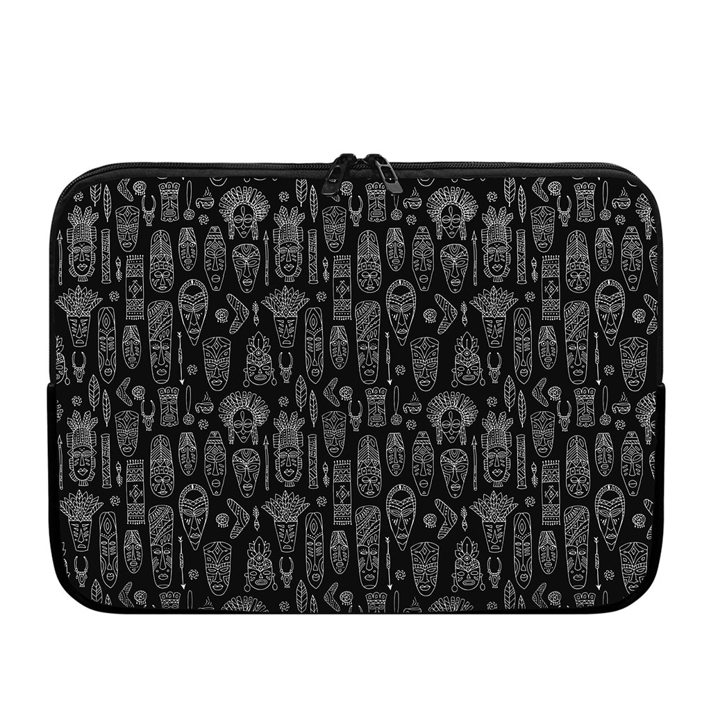 Black And White Totem Pattern Print Laptop Sleeve
