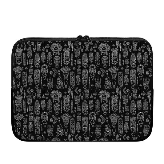 Black And White Totem Pattern Print Laptop Sleeve
